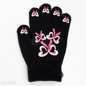 Black bowknot gloves for girls
