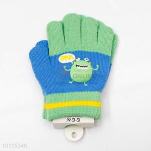 Comfortable blue-green knitted children gloves