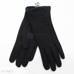 Elegant Black Mirco Velvet Gloves with Button Decoration