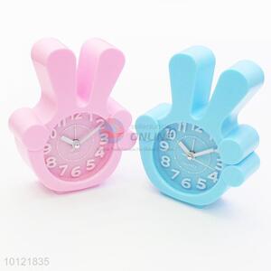 Two Colors Exquisite Victory Sign Shape Alarm Clock For Home Decoration