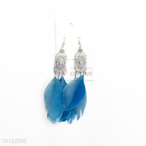 Blue feather dangle earrings/wedding earrings/jewelry