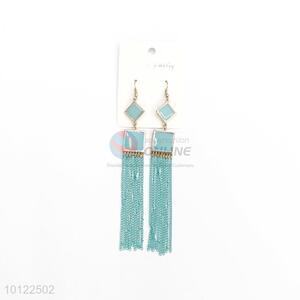 Blue rope chain tassels drop earrings for lady