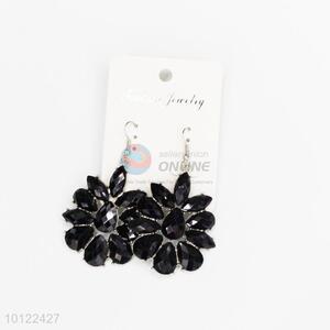 Black flower dangle earrings/crystal earrings
