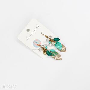 Green leaf shaped dangle earrings/crystal earrings