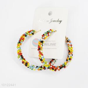 Wholesale colorful beads big circle alloy hoop earrings/silver hoop earrings