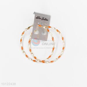 Top quality white&orange big circle alloy hoop earrings/silver hoop earrings