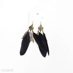 Black feather dangle earrings/wedding earrings/jewelry