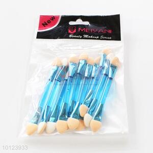 10 pcs Blue Transparent Handle Makeup Brush for Cosmetic Double Ended Eyeshadow Brush Set