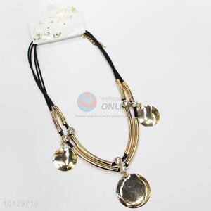 Wholesale gold plating clear stone black cord alloy necklace