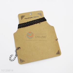 Black woven artificial leather necklace