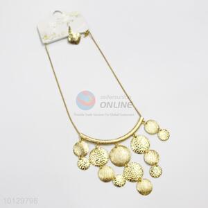 Round flat textured circles gold alloy necklace&earrings set