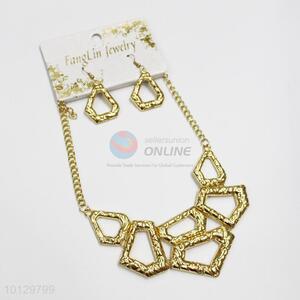 Gold plating polygon alloy statement necklace&earrings set