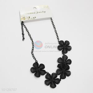 Black plating hollow flower shaped alloy necklace