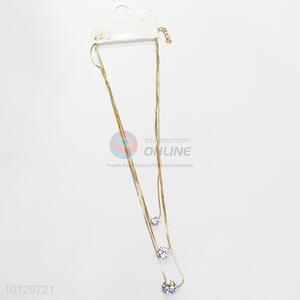 Low price clear stoned 3 layers gold plating necklace