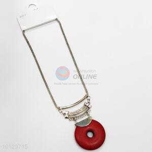 Fashion silver plating alloy necklace with red plastic donut