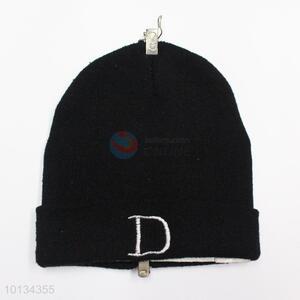 Letter D Embroidered Black Men Winter Hats