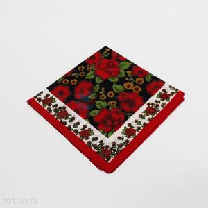 Promotional Wholesale Red Flower Printed Handkerchief for Women