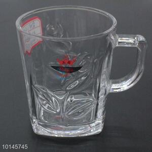 Transparent drinking glass cup with handle