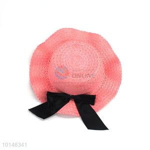 Wholesale Kids Straw Beach Cap With Black Bowknot