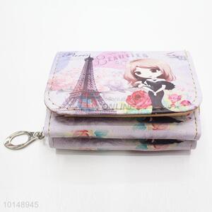 Big Ben and Flower Pattern Mini Wallet Three Fold Zipper PU Leather Clutch Bag