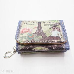 Eiffel Tower and Young Girl Pattern Mini Wallet Ladies' PU Leather Clutch Bag Card Holders