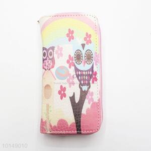 Cute Cartoon Owl Pattern Fashion Women Long Wallets Multi-purpose Pouch PU Leather Hasp Purse