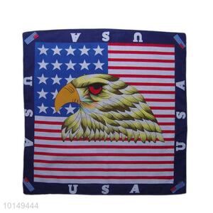 Cheap Fancy American Cotton Handkerchief with Eagle Design and American Flag Background