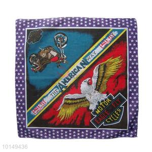 Cheap Colorful Fancy Cotton Handkerchief with Eagle Fly Motor Design and Purple Borderline