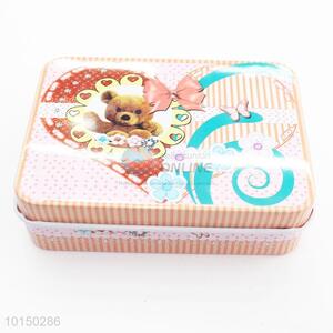 Cute Bear Pattern Rectangular Shaped Metal Tea Box Tinplate Container Home Decor Ornament Tin Box Home Decor