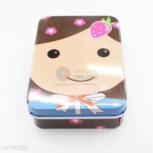 Rectangular Shaped Cartoon Girl Printed Tea Storage Tin Box Tinplate Candy Trinket Iron Jewelry Pill Coin Box Case