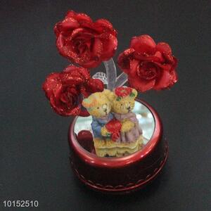 High Quality Cube Rose and Cartoon Bear Craft for Birthday Gift