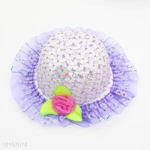 Purple rose paper straw hat for kids