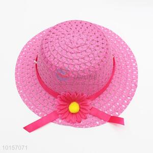 Wholesale pink flower paper straw hat for children