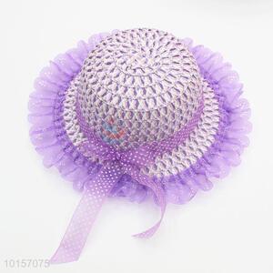 Purple bowknot paper straw hat for children