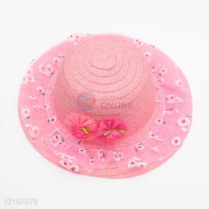 Pink flower paper straw hat for children