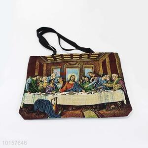 28*38cm The Last Supper Printed Grosgrain Hand Bag with Zipper,Black Belt