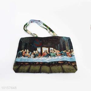 28*38cm The Last Supper Printed Grosgrain Hand Bag with Zipper,Colorful Belt