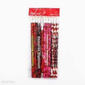 12 Pieces/Bag Cute Strawberry Printed Wooden Pencil with Eraser for Kids