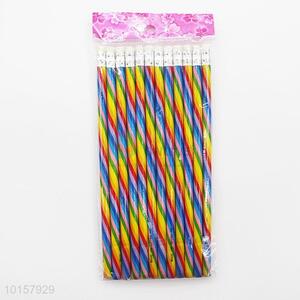 12 Pieces/Bag Rainbow Pattern Wooden Pencil with Eraser School Supplies