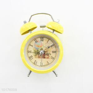 Yellow two bell metal desk clock