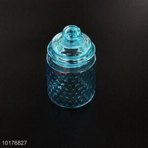 New design blue sealed glass jar/glass storage pot