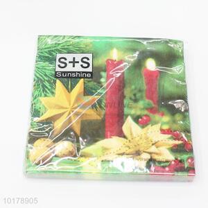 Cheap price leaf&candle printed wood pulp paper napkin