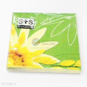 Nice design yellow flower printed wood pulp paper napkin