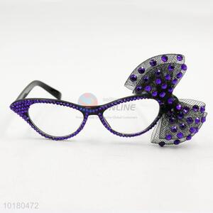 Purple decorative eye glasses with net bowknot