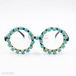 Cute blue diamante round frame eye glasses