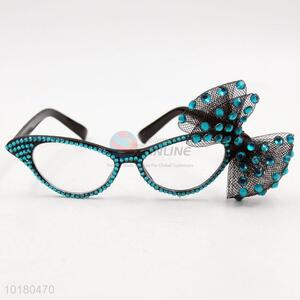 Blue eye glasses with net bowknot