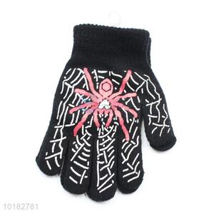 Black spider pattern knitted acrylic gloves