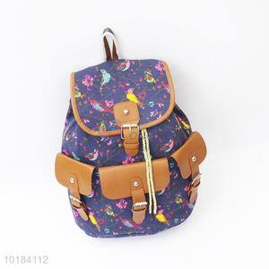 Elegant bird&flower printed backpacks for women