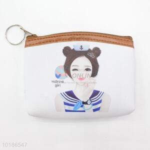 Portable White Cute marine Girl Wallet Coin Case Bag PVC with Lining Purse