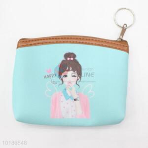 Beautiful Happy Girl Printed Coin Purse Wallet PVC with Lining Pouch Money Bag